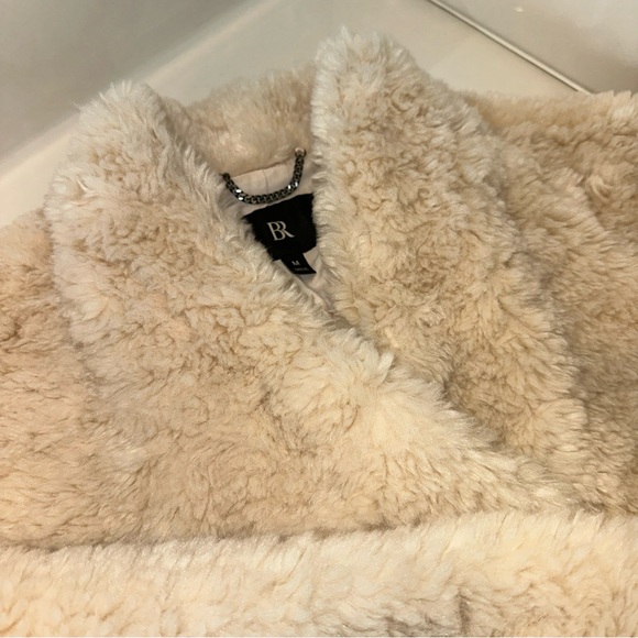 Banana Republic Women’s Collarless Cozy Cream/Ivory Sherpa Jacket Size M Pockets - Picture 1 of 12